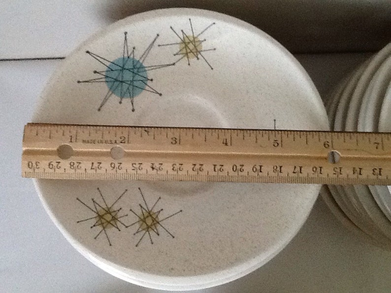 Mc Bean and Co Franciscan Atomic Starburst Earthenware Saucers Mid Century Atomic saucers. Gladding 1950-1960 California Pottery