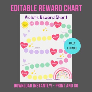 Editable Reward Chart | Printable Rainbow Reward Chart for Girls | Reward Chart Girl | Reward Chart | Sticker Chart Printable | Download