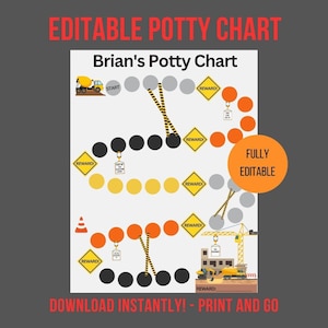 Editable Potty Chart | Printable Construction Potty Chart for Boys | Potty Training Chart | Reward Chart | Potty Printable | Download