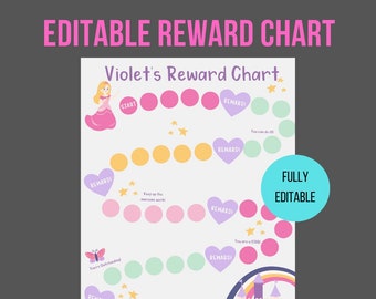 Tabla de recompensas editable para princesas (descarga imprimible)