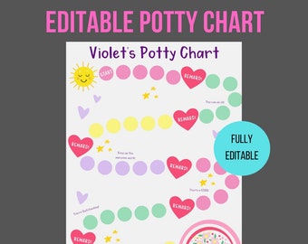 Tabla de entrenamiento para ir al baño con diseño de arcoíris editable para niñas / Registro de recompensas (Descarga digital)