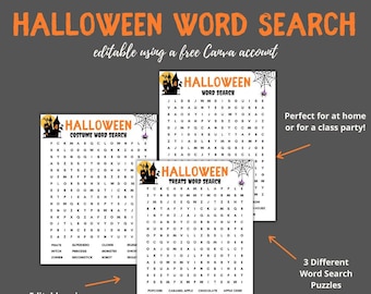 Juegos de palabras de Halloween para imprimir, búsqueda del tesoro, bingo (descarga instantánea)