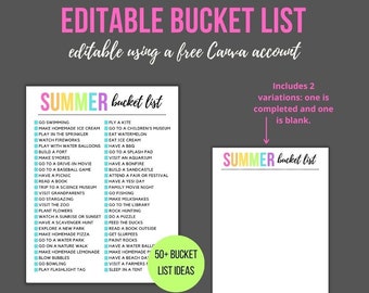 Lista de actividades de verano editable para niños / Actividad imprimible (Descarga instantánea)
