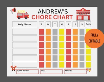 Tabla de tareas para camiones de bomberos / Rastreador de rutinas editable e imprimible (descarga digital)
