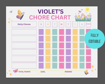 Tabla de tareas de mariposas imprimible / Rastreador de rutinas editable (Descarga instantánea)