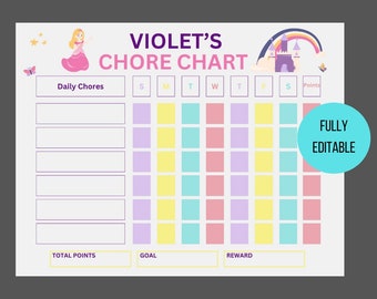 Tabla de tareas para princesas / Rastreador de rutinas editable (Descarga digital)