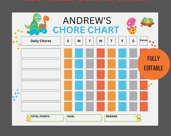 Tabla de tareas de dinosaurios / Imprimible y editable, entrenamiento de rutinas (descarga digital)