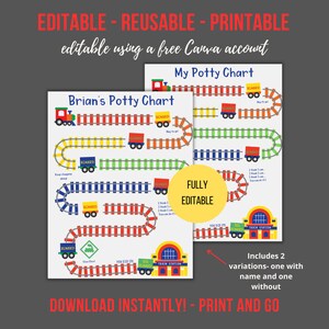 Editable Potty Chart Printable Trains Potty Chart Boys Potty Training ...