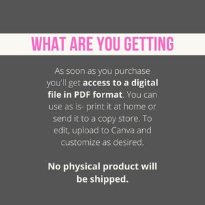 May include: A digital file in PDF format is available after purchase. The text "WHAT ARE YOU GETTING" is in pink, with additional text explaining how to access and use the file. No physical product will be shipped.