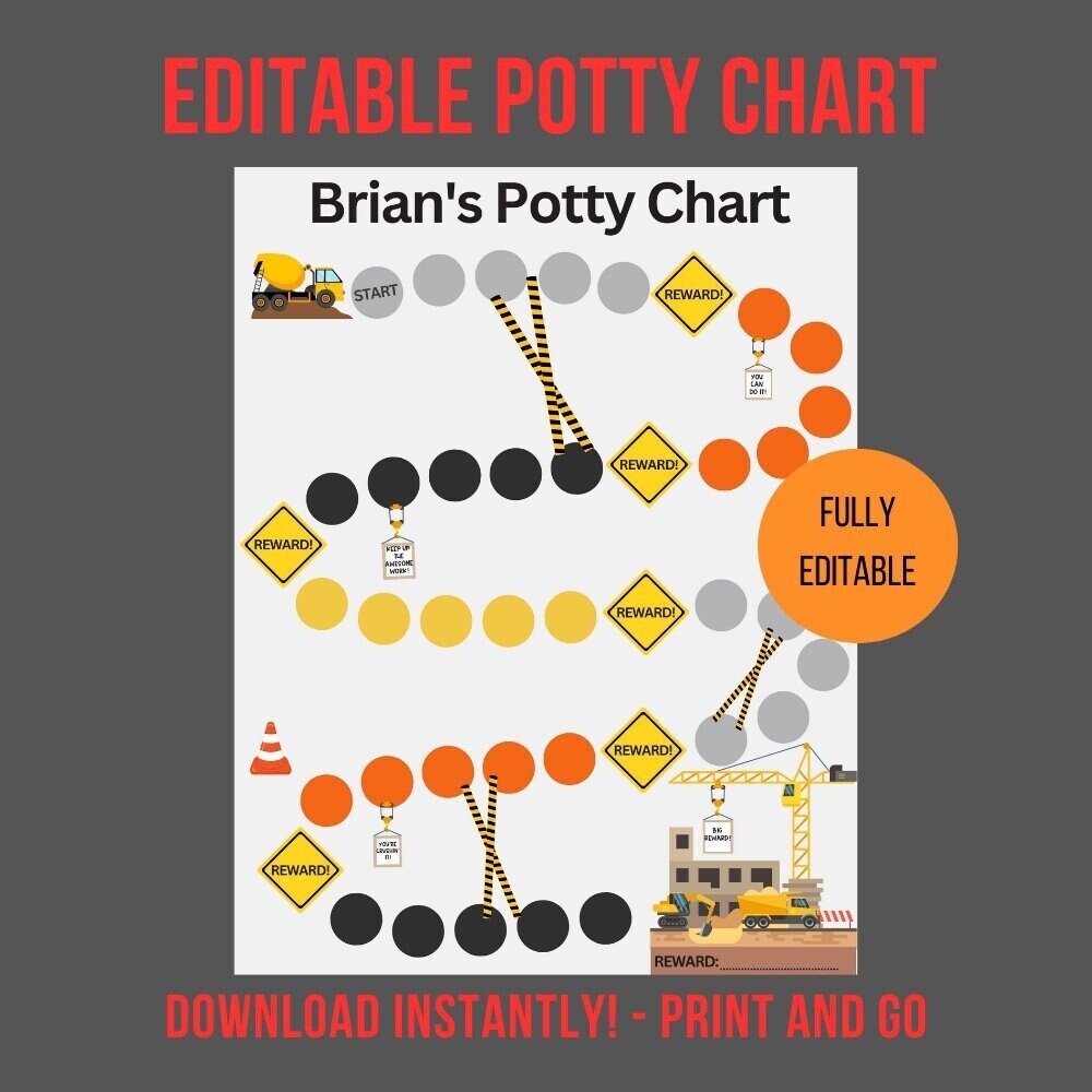 Editable Potty Chart | Printable Construction Potty Chart for Boys ...