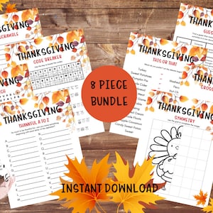 Thanksgiving Digital Download, Word Search, Crossword Puzzle, Thanksgiving Word Scramble, Thanksgiving Instant Download, Activity Bundle