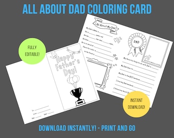 Father's Day Coloring Card | All About My Dad Printable (Digital Download)