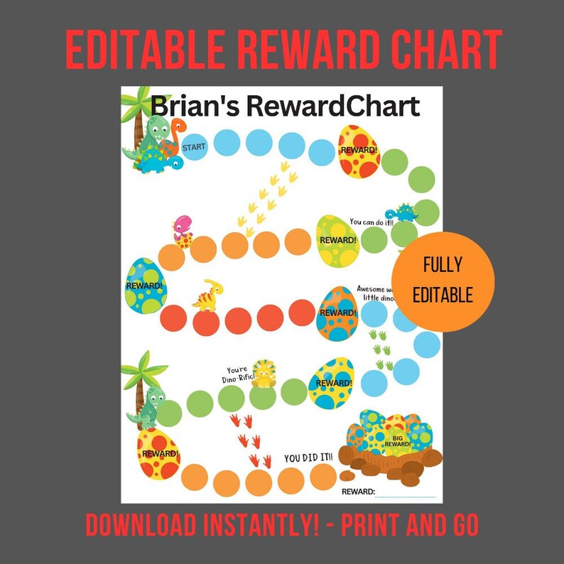 Editable Dinosaur Reward Chart for Boys | Printable Kids Sticker Chart ...