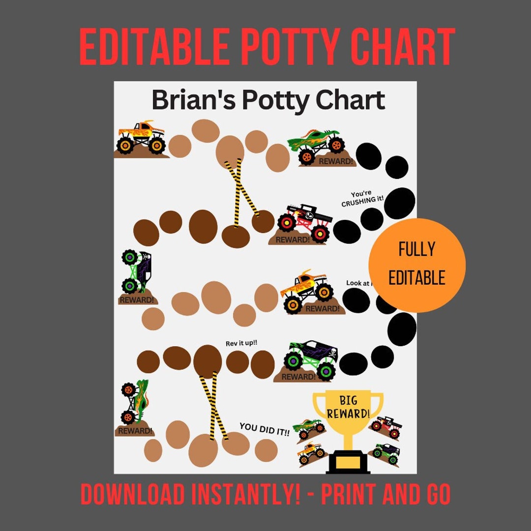 Editable Potty Chart, Printable Monster Truck Potty Chart for Boys ...