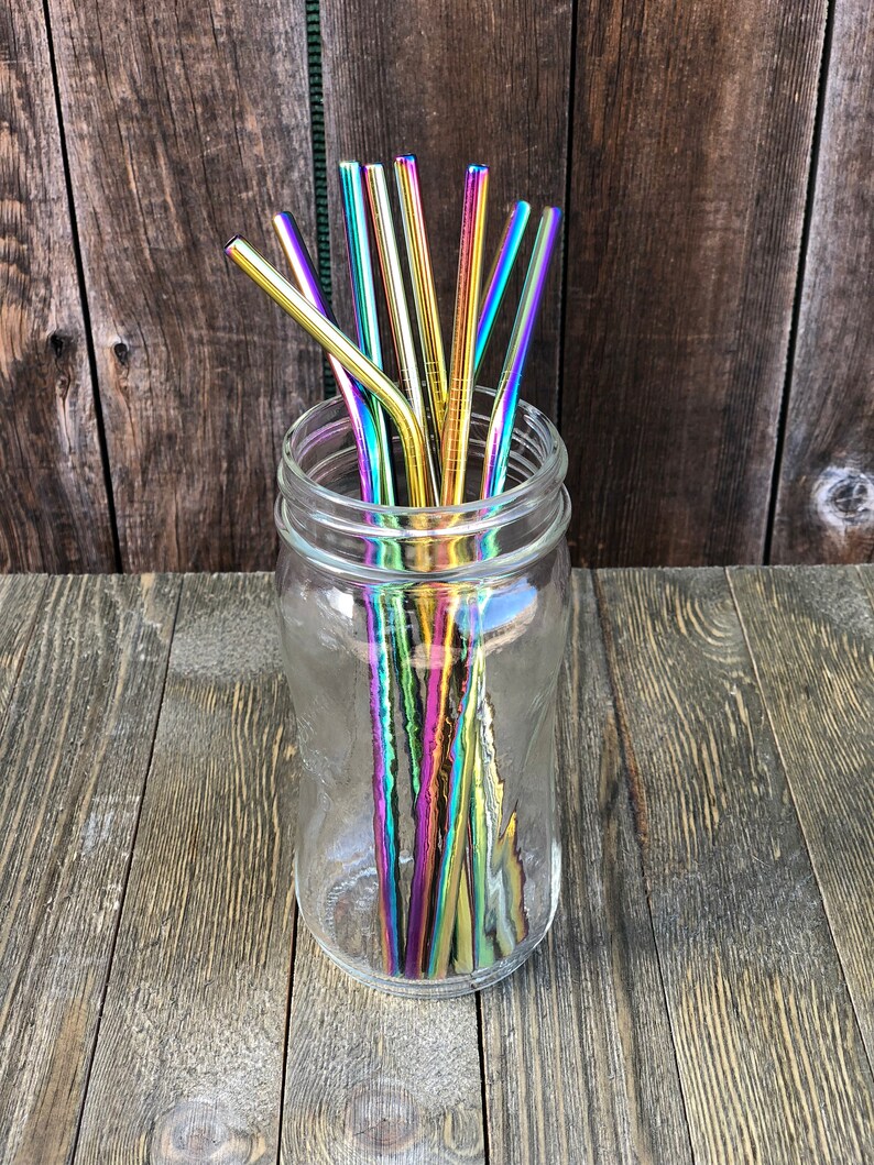 Tumbler Straws Stainless Steel Straw Oil Slick Rainbow Etsy