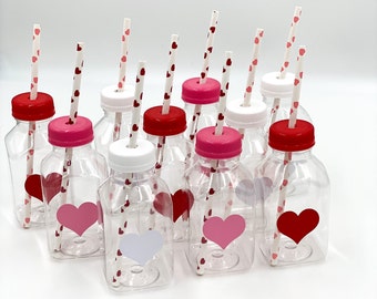 Valentine's Day Party Favor Bottles with Heart Straws