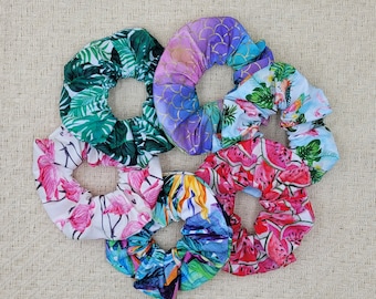 Tropical scrunchies, Gift for her, Bachelorette party, Tropical party favours, Scrunchie hair tie, Hawaiian scrunchie, Christmas gift.