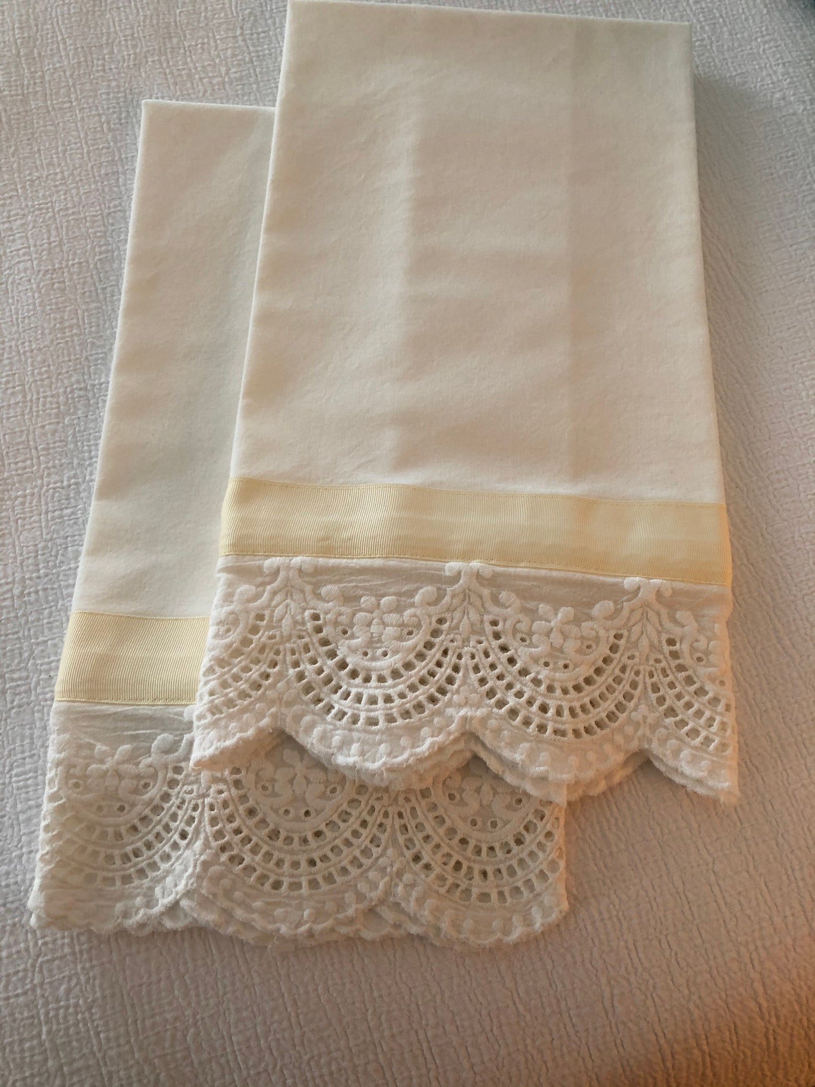 Scalloped Eyelet trim pillows case sold as a pair Etsy