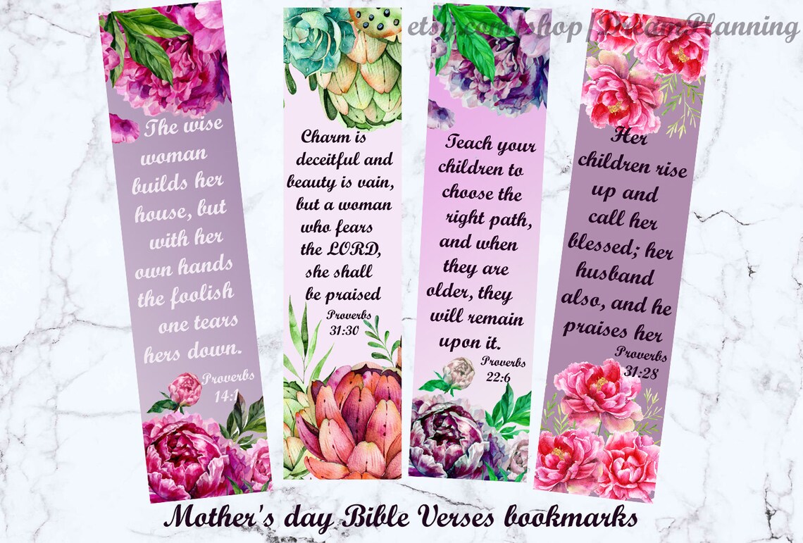 Mother's Day Bible Verses Bookmarks Christian Mother Day Etsy