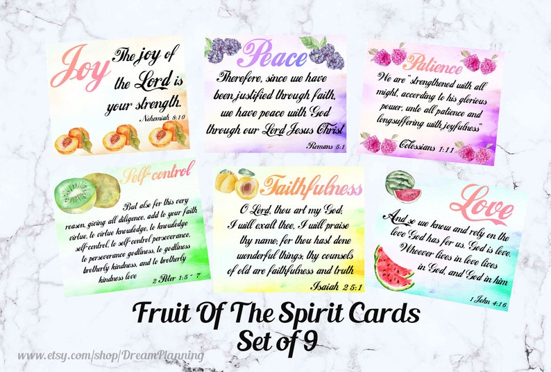 Fruits of the Spirit Bible Study Tools Prayer Cards Bible Verse Cards