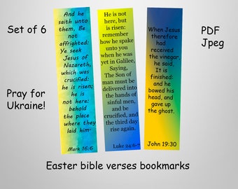 Easter bible verses bookmarks, Ukraine shops digital download, Yellow and blue cards, Easter scripture cards, Stand with Ukraine