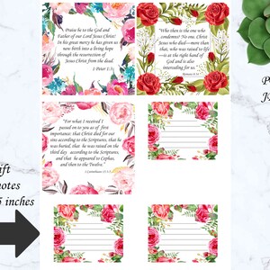 May include: Floral note cards with Bible verses and lined spaces for writing. The cards feature watercolor flowers in pink, red, and blue. The text on the cards includes Bible verses and the words "Gift for notes 3 x 2.5 inches".