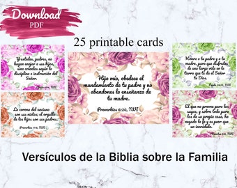 Bible verses in Spanish, Scripture cards spanish, Scripture memory cards, Versículos de la Biblia sobre la Familia, Inspirational scripture
