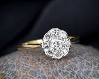 Antique Diamond Cluster Daisy 18ct Gold and Platinum Ring