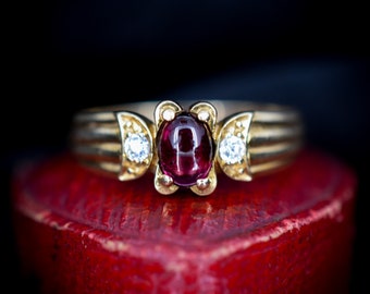 Vintage Cabochon Garnet and Paste 14ct 14K Yellow Gold Ring