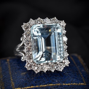 11.38ct Aquamarine and Diamond 18ct White Gold Cocktail Ring