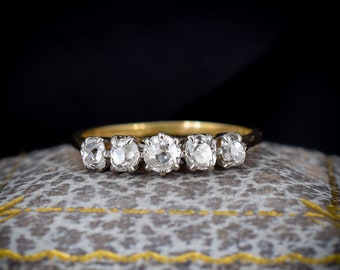 Vintage Old Cut Diamond Five Stone 18ct Yellow Gold Ring Band