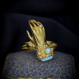 Opal Gloved Hand Figa Yellow Gold on Silver Ring | Antique Georgian Style