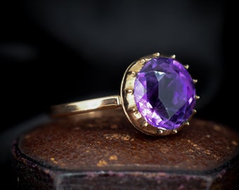 Antique Georgian Amethyst 14ct 14K Gold Round Conversion Ring