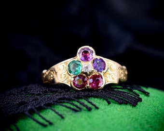 Antique Victorian REGARD Acrostic Multi Gemstone Cluster 18ct 18K Yellow Gold Ring | Circa. 1870