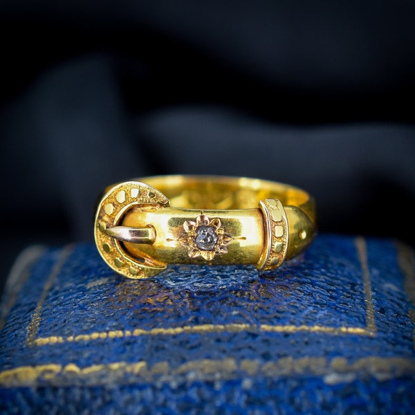 Antiker Viktorianischer Old Cut Diamant Schnalle Gürtel 18 Karat Gelbgold Ringschiene