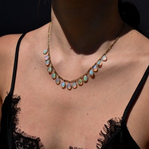 Australian Natural Opal Silver Gold Gilt Figaro Fringe Necklace