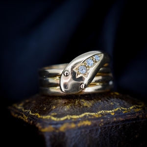 Antique Old Cut Diamond Snake Serpent 9ct Gold Band Ring
