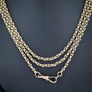 Antique 10ct Gold Fancy Link Long Guard Chain Necklace with Dog Clip | 54&quot;