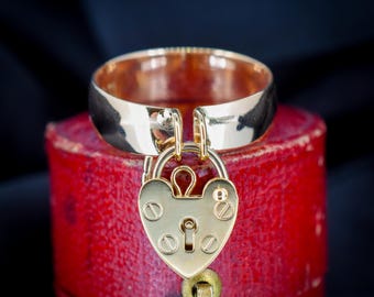 Antique Heart Padlock Drop 9ct Gold Band Ring | Birmingham 1910