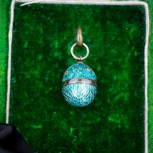 Vintage Silver Blue Enamel Egg Charm Pendant