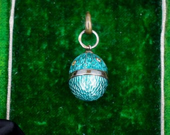 Vintage Silver Blue Enamel Egg Charm Pendant