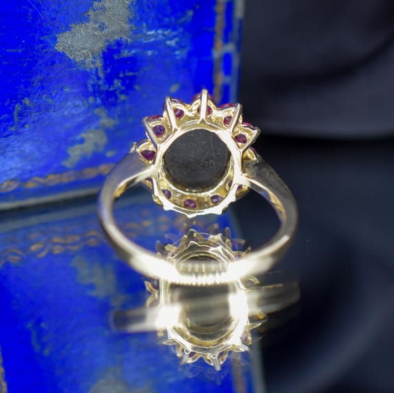 Opal Triplet and Ruby Halo Cluster 9ct Yellow Gol… - image 8