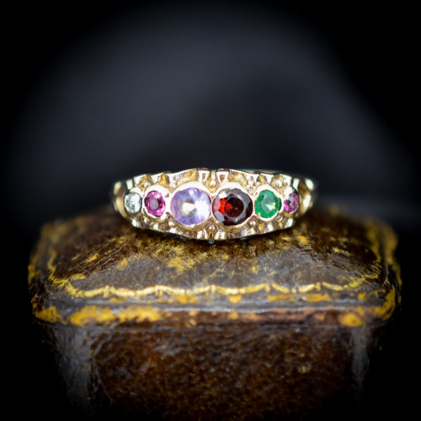 Vintage REGARD Acrostic Multi Gemstone Gold Ring | London 1964