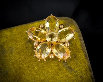 Antique Victorian Citrine Pansy 15ct Gold Brooch