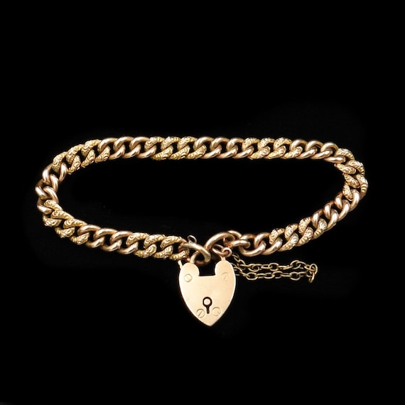 Antique Victorian Heart Padlock Fancy Curb 9ct 9K