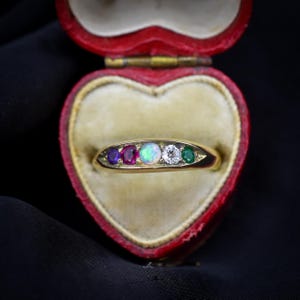 Antique Victorian Multi Gemstone Five Stone 15ct Yellow Gold Ring | Chester 1888