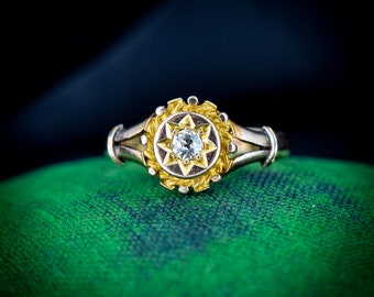 Anillo de oro de 15 quilates con estrella Starburst de diamantes antiguos