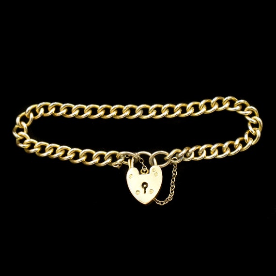 Antique Heart Padlock Curb Link Rolled Gold Bracel