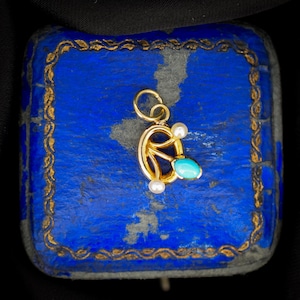 Antique Turquoise and Pearl Flower 15ct Gold Charm Pendant