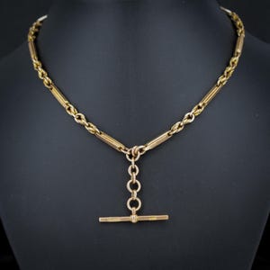 Antique 15.5&quot; 9ct Gold Fetter Knot Link Double Albert Watch Chain Necklace | B&#39;ham 1912